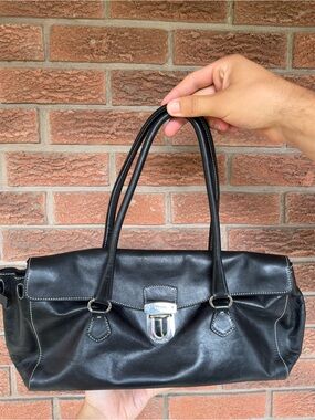 Prada Black Leather Satchel with Silver Hardware